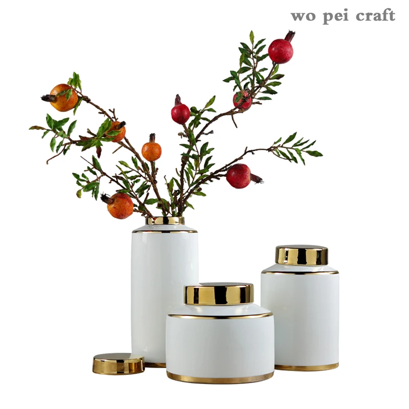 

Gold Plated Ceramic Vases Hotel Living Room Home Creative Art TV Wine Cabinet Porch Ornaments Room Decoration Accessories