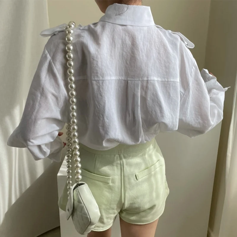 

2021 Spring Autumn Women Shirts Solid Loose Oversized Blouses Female Tops Long Sleeve Bf Korean Style Blusas Pockets Shirt