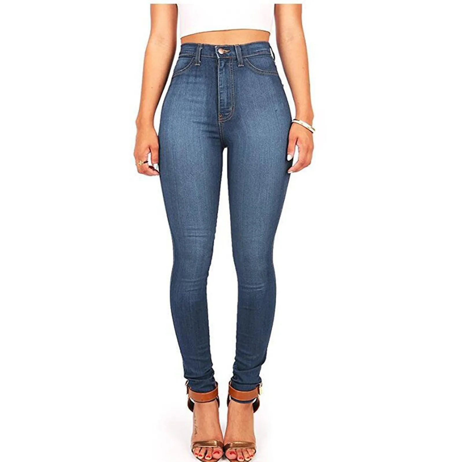 

Women's Joggers High Waist Pocket Classical High Waist Denim Skinny Jeans Retro Harajuku Straight Pants