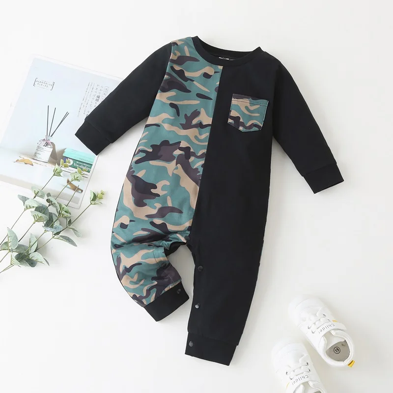 

New Baby Boy Romper Baby Boy Clothes Cool Cotton Camouflage Patchwork Long Sleeve Baby Boy Jumpsuit Baby Pajamas Romper 0-18M