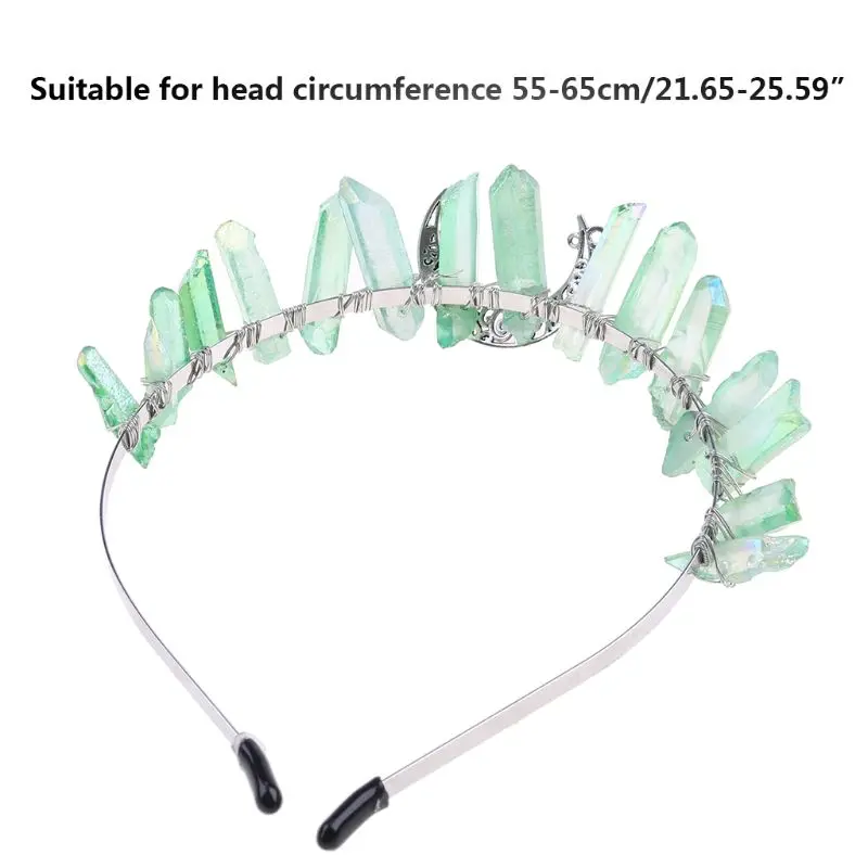 

Boho Vintage Witch Tiara Contrast Color Faux Raw Crystal Headband Crown Bridal Weding Angel Aura Alloy Moon Hair Hoop