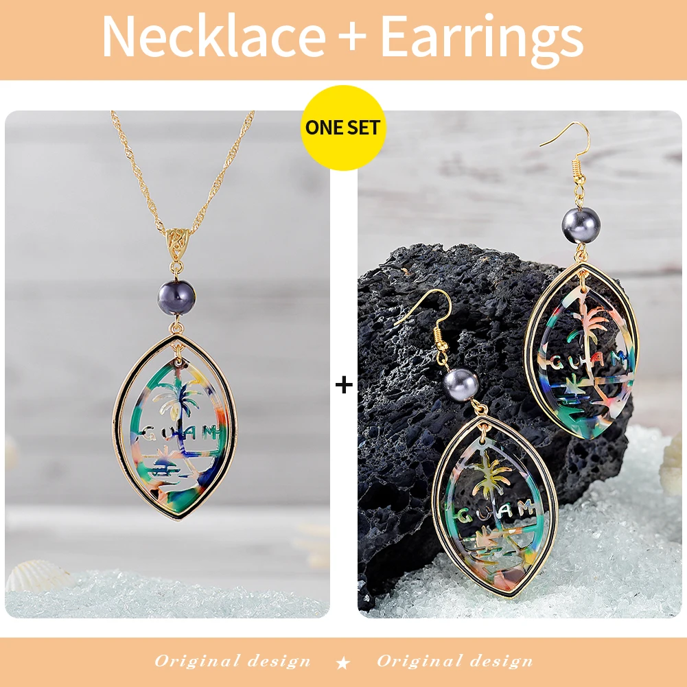 

Cring Coco Coconut Tree Jewelry Sets 2021 New Arrivals Hawaiian Polynesian Acrylic Acetate Earrings Necklaces for Women Summer