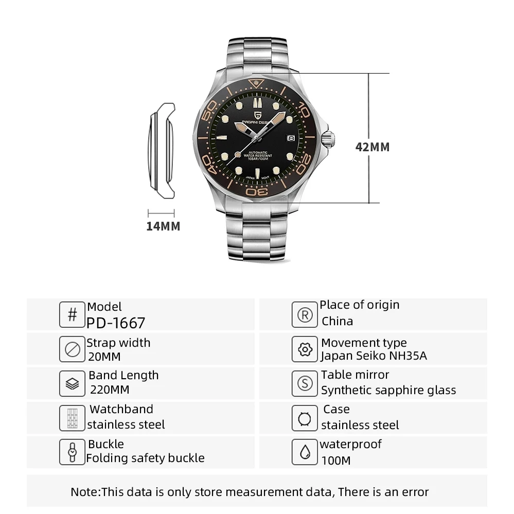 

PAGANI DESIGN Luxury men mechanical wristwatches Stainless Steel Waterproof Automatic Men watch Business watch relogio masculino