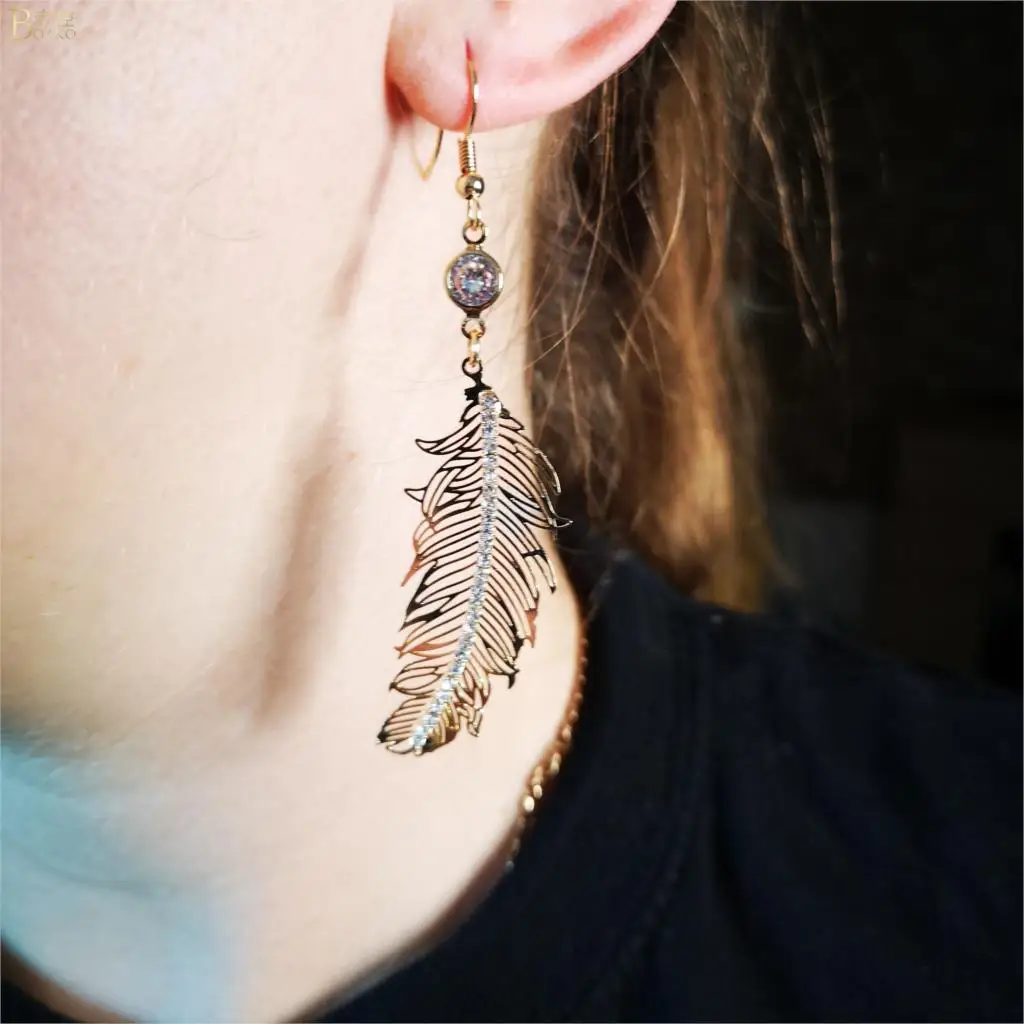 Длинные висячие серьги для женщин свадебные с перьями девушек сверкающие