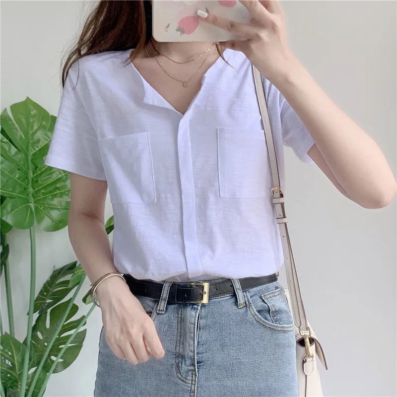 Женская хлопковая футболка с коротким рукавом свободная узелковая в западном