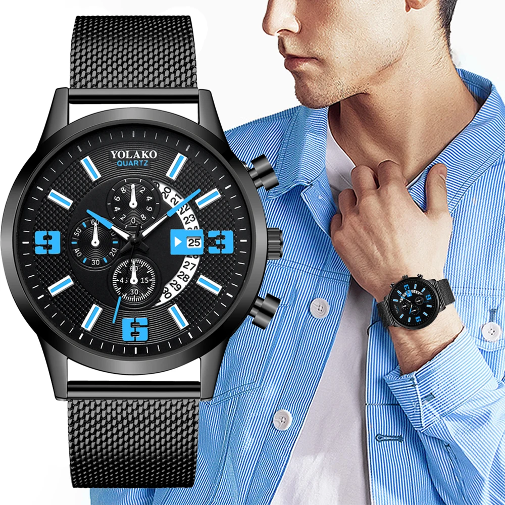 

Fashion Quartz Clock Sports Men Watch Brand Luxury stainless steel Mesh belt Watches Male Ultra Thin Wrist Watch Reloj Hombre