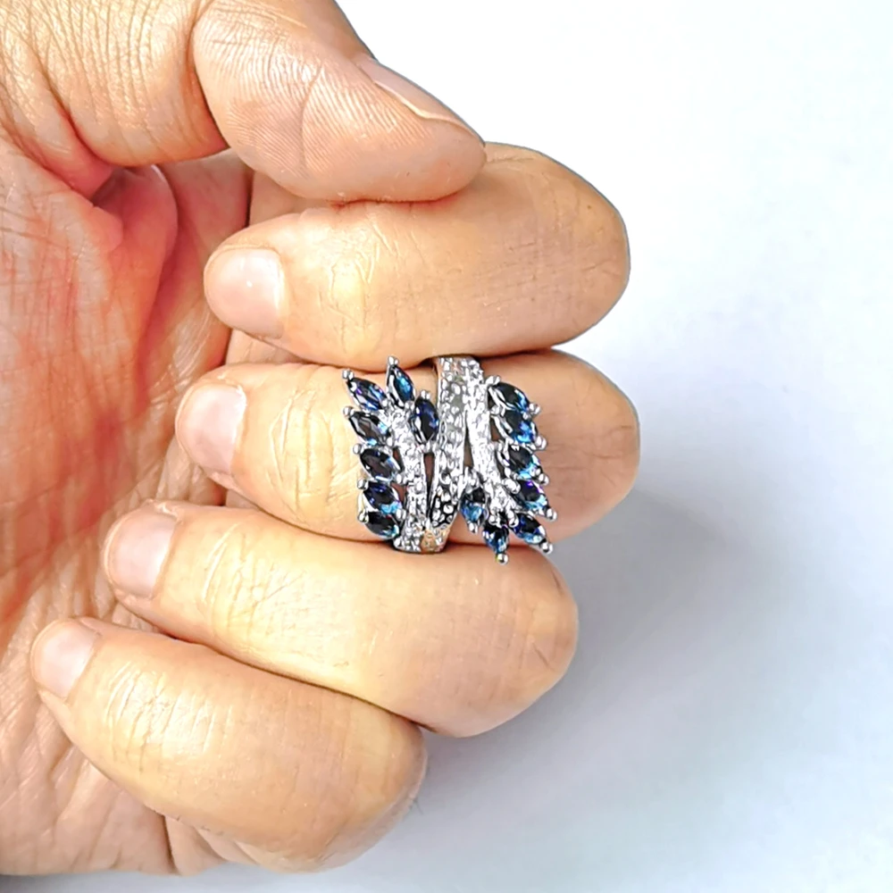 

Leaf Design Blue Cubic Zirconia Rings for Women White Gold Color Ring Luxury Gorgeous Jewelry Valentine Gifts bague femme