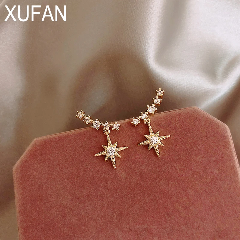 

XUFAN Eight-pointed Star Earrings Pure Needle Commuter Earrings Simple and Small Simple Lady Octagon Star Earrings Female