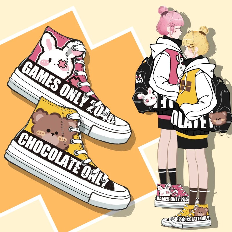 

Amy and Michael Autumn Original Design Hand Painted Shoes Girl Students High Top Casual Female Canvas Sneakers Vulcanized Flats