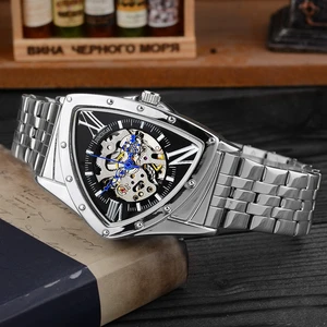 Часы мужские механические, из нержавеющей стали, треугольные