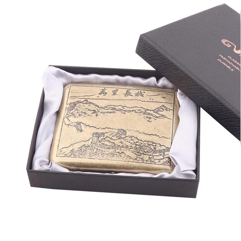 Cigarette Case 7 Винтажный чехол для сигарет из чистой бронзы с держателем в подарочной коробке 20 шт. обычная коробка для сигарет с 2 зажимами в качестве идеального подарка - Цвет: Cigarette Case 7