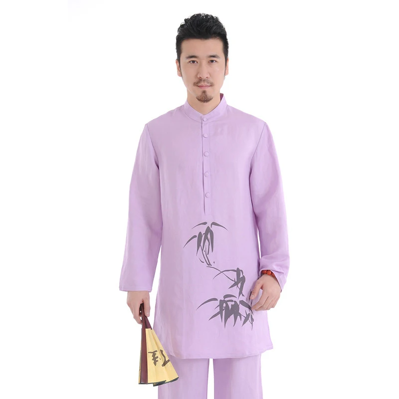 

Chinese Traditional Clothing Set Man Printing Linen Kung Fu Tops Oriental Retro Top Pants Tai Chi Breathable Uniforms