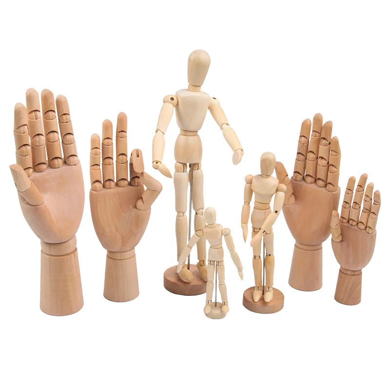 

Wooden Hand Figurines Rotatable Joint Hand Model Drawing Sketch Mannequin Miniatures Office Home Desktop Room Decoration