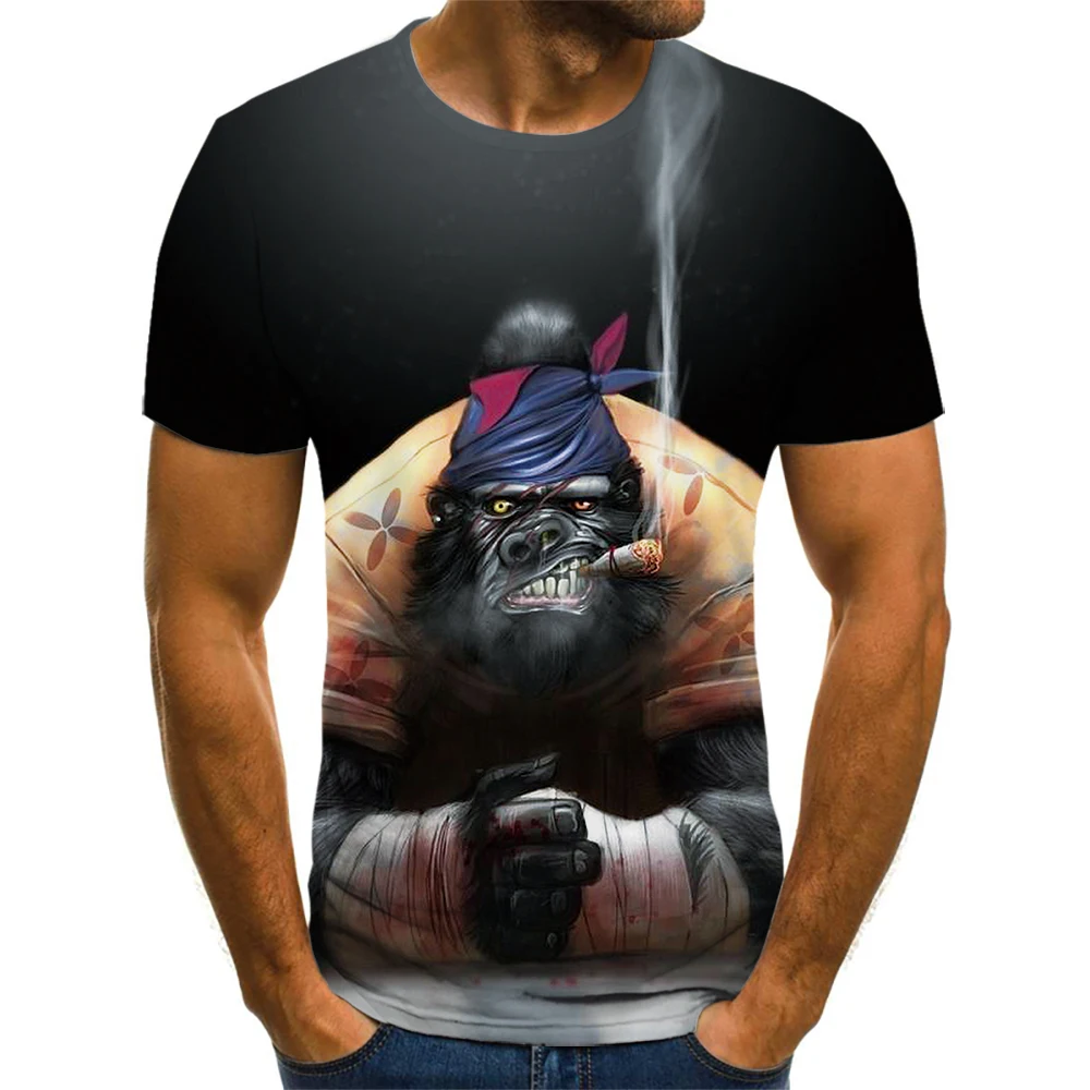 

Summer fun men's and women's short-sleeved cool chimpanzee/cat 3D printed T-shirt boxing gloves cat casual children's T-shirt