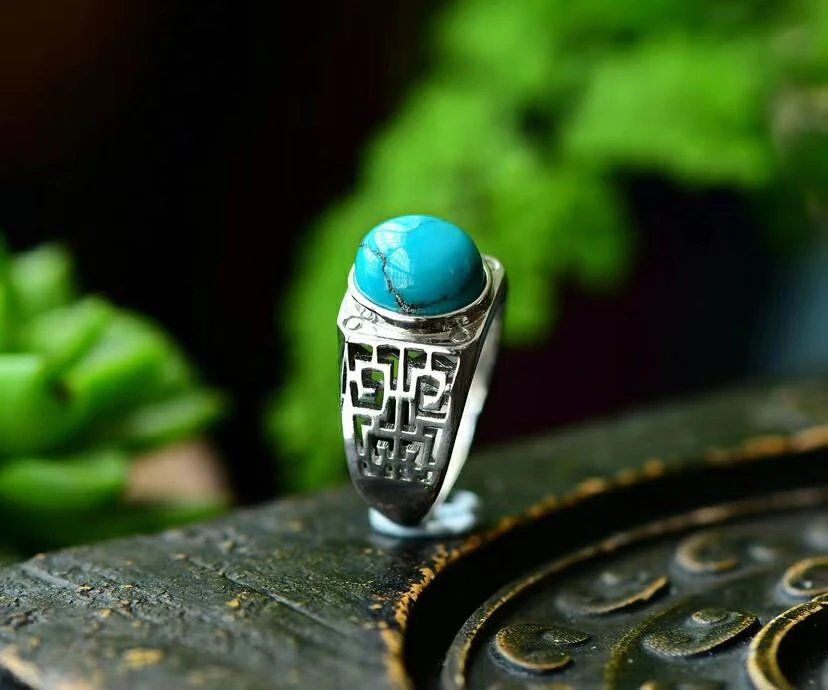 Естественный бирюзово-зеленый кристалл регулируемое женское кольцо серебро 925