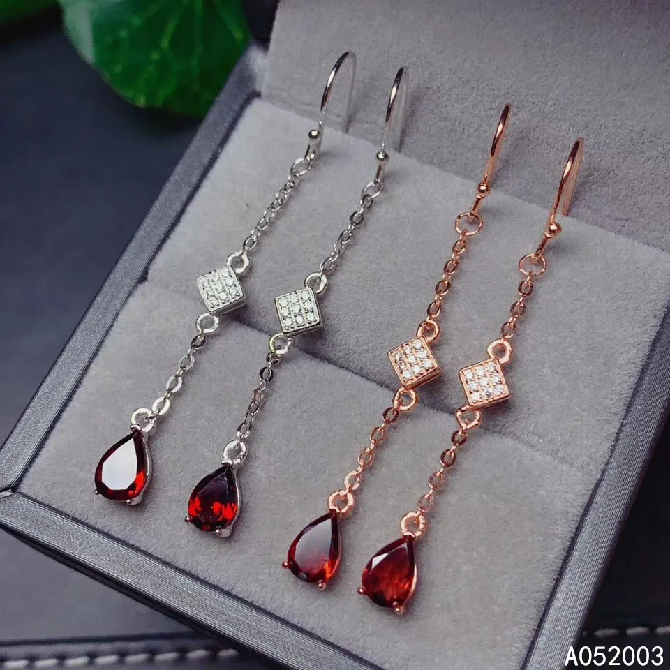 

KJJEAXCMY Fine Jewelry 925 sterling silver inlaid natural garnet female earrings Eardrop popular support detection