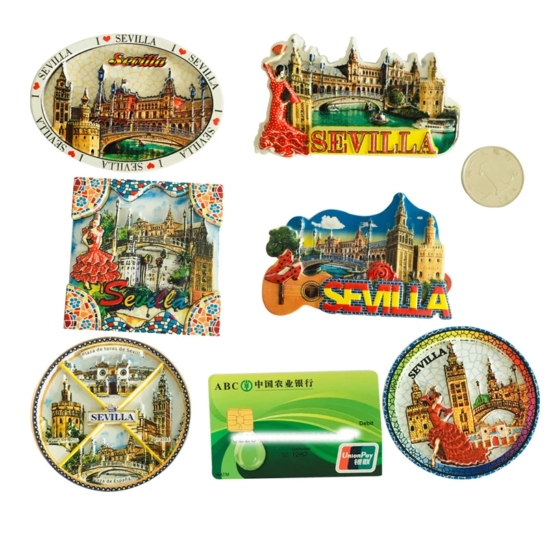 

Creative Handmade Fridge Magnets Spain Sevilla Travel Souvenir Resin Magnetic Refrigerator Sticker For Kitchen Home Decoration