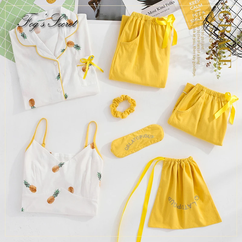 7 шт. женские пижамные комплекты свободная желтая Домашняя одежда здоровье