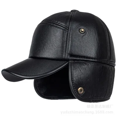 2020 new winter men's hat fashion imitation leather warm baseball cap outdoor leisure peak middle-aged and elderly ear c | Аксессуары