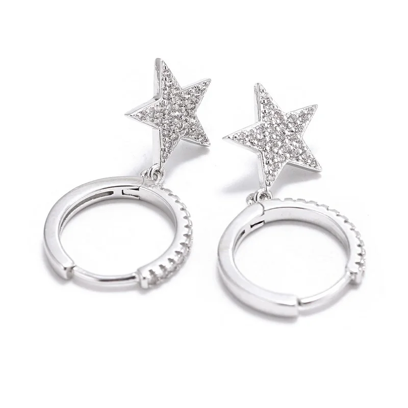 

2021 New Fashion Mini Zircon Star Dangle Earrings Punk Geometric Pendant Hoop Earrings for Women Party Jewelry