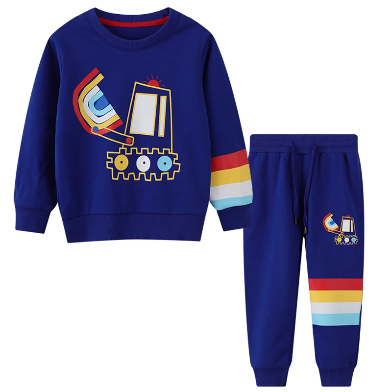 

SAILEROAD Blue Excavator Costumes for Boys Long Sleeve Outfits Autumn Two-piece Toddler Boy Clothing Sets Cotton Clothes Set