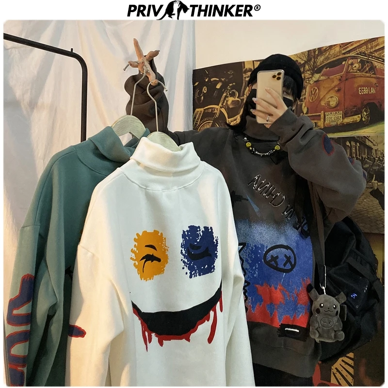 Privathinker, Мужская зимняя водолазка,, забавные толстовки с граффити, Мужская плотная теплая верхняя одежда, пальто, толстовка, мужские пуловеры, Tpos