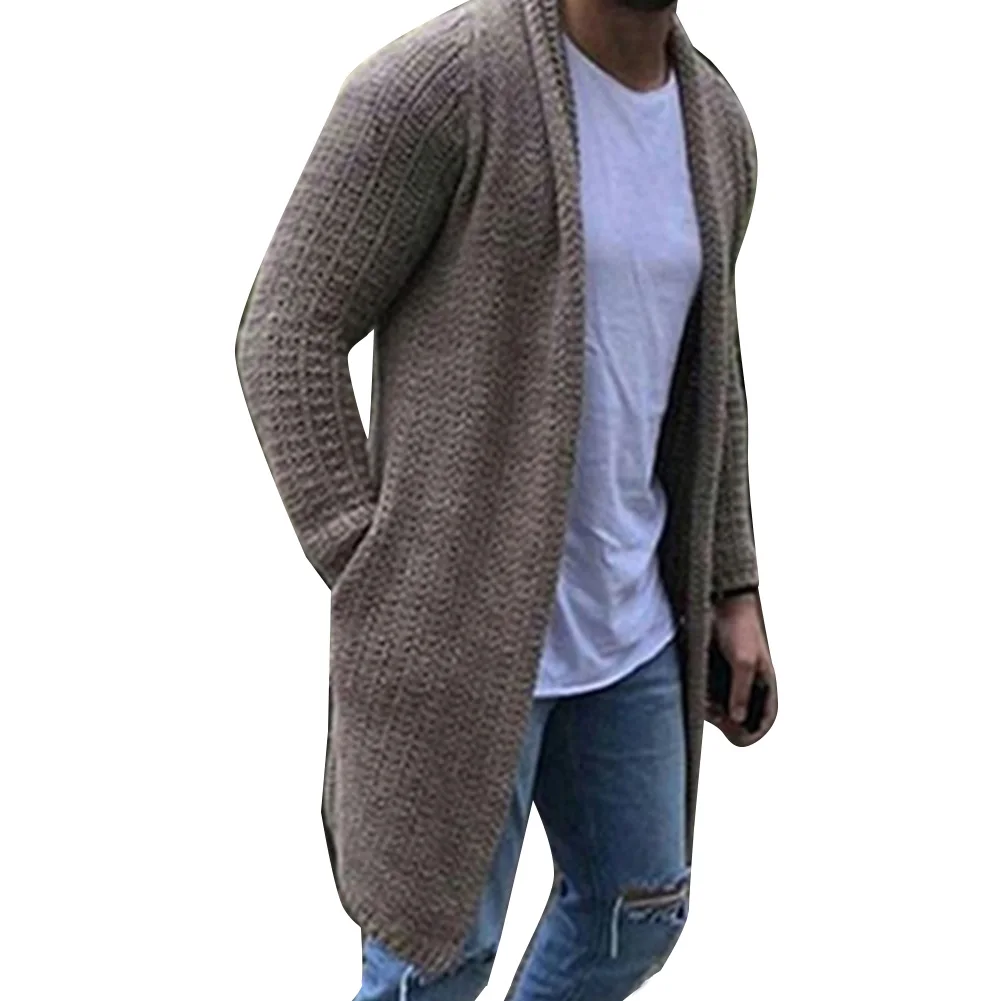 

Fashion Men Solid Color Open Front Knit Sweater Coat Loose Pocket Long Cardigan Men 2020 Winter Clothes Thick Warm Sweaters men
