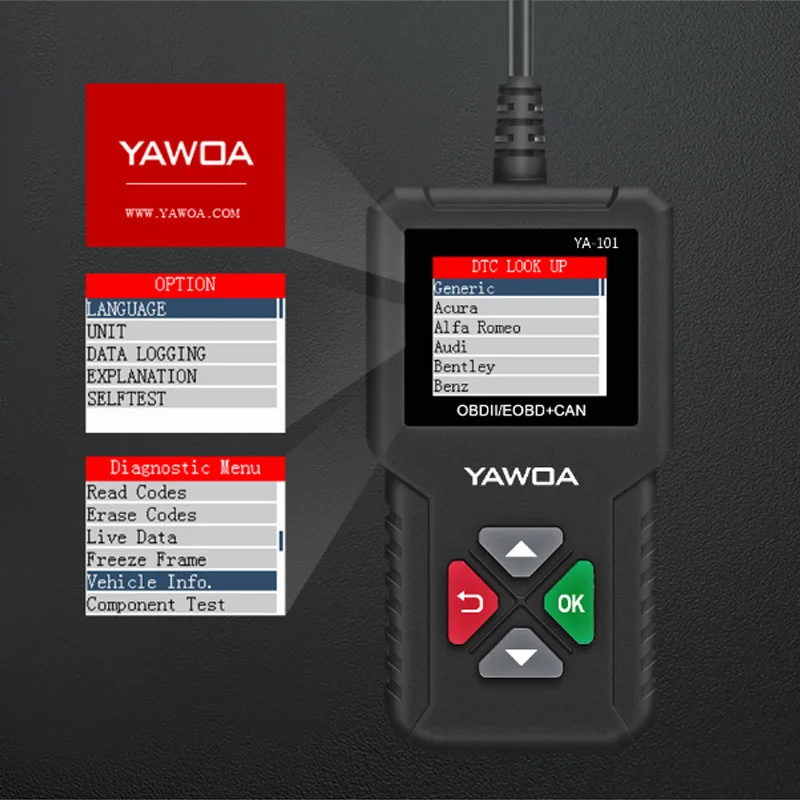 YA101 по каналам OBDII/EOBD считыватель кода OBD 2 диагностический инструмент YA 101