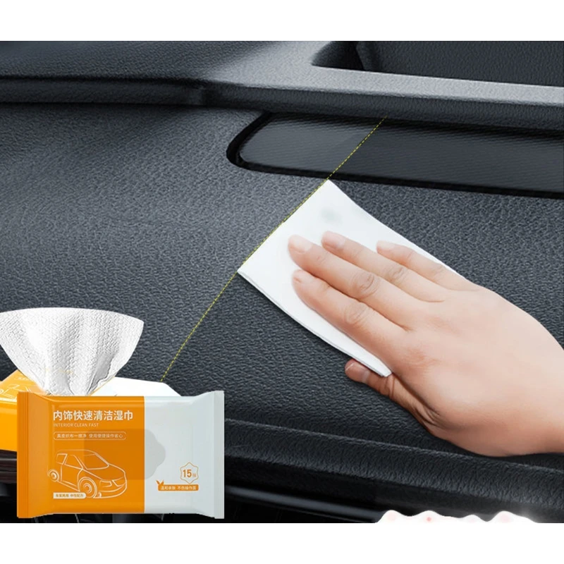 

1 Pack Cleaning Wipes, Fresh Scent, 15 Wipes for Clear Vision Prevent Fog Car Towel Safe For Tinted Windows Leather Surface
