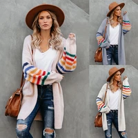 Striped Patchwork Long Cardigan Women Autumn Clothes Cotton Loose Casual Open Stitch Fashion Streetwear Women Sweater 2020 New