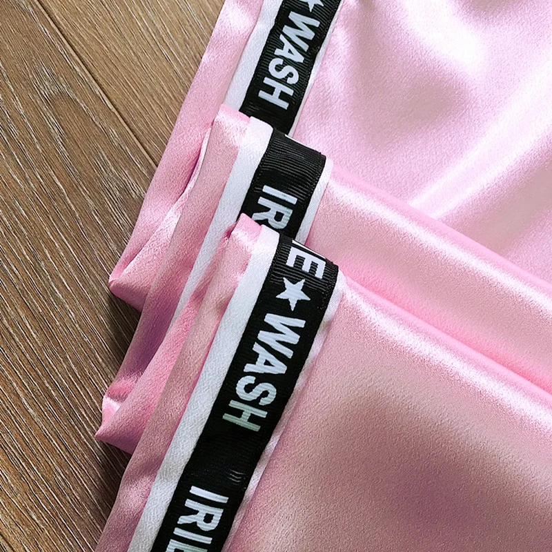 

Adisputent 2020 Women's Sports Pants Pocket Satin Highlight Cargo Pants Women Glossy Sport Ribbon Trousers BF Harajuku Joggers