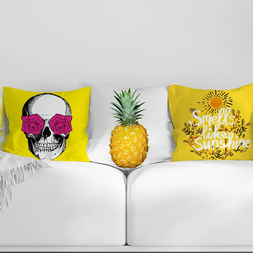 

Summer Pineapple Leaf Flower Print Customized Cushion Cover Geometry Yellow Skulls Throw Decorative Pillowcase 45x45 Home Decor