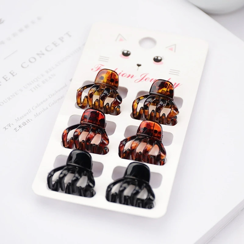 

6pcs/set Women Leopard Print Small Grab Clips Plastic Small Hair Crab Claw Girls Hairpin Barrettes Hair Accessories Headwear