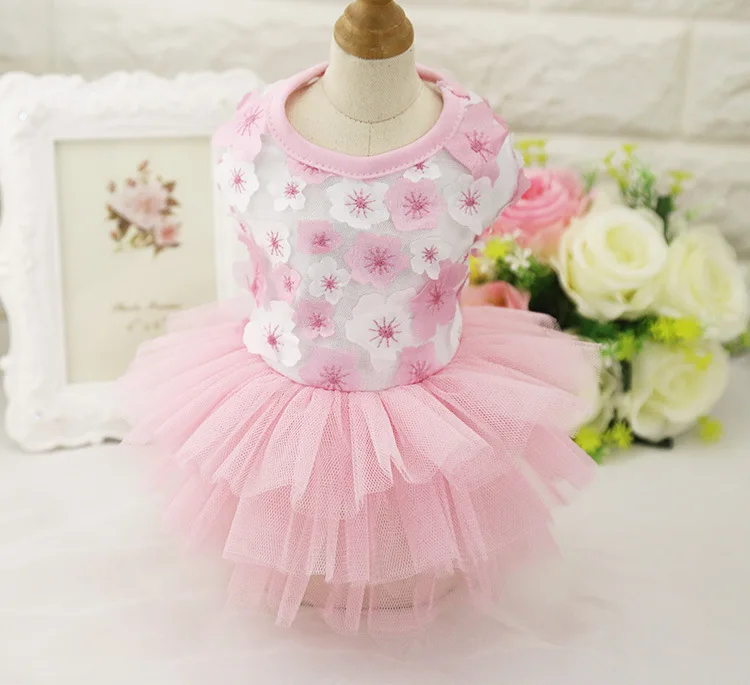 Платье принцессы для домашних животных ZL84 розовое кружевное платье маленькой
