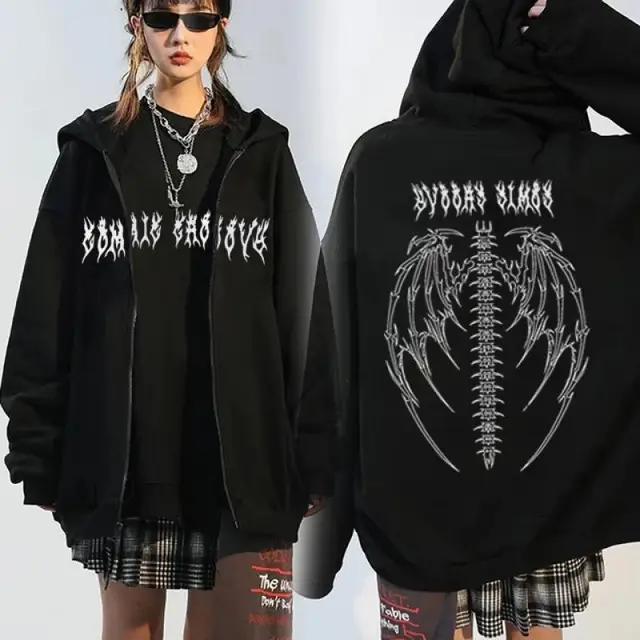 Streetwear Harajuku Hoodie Y2K Tops Girls Retro Gothic Oversized Hood Punk Anime Print Clothes Hip-Hop High Street Sweatshirts 5