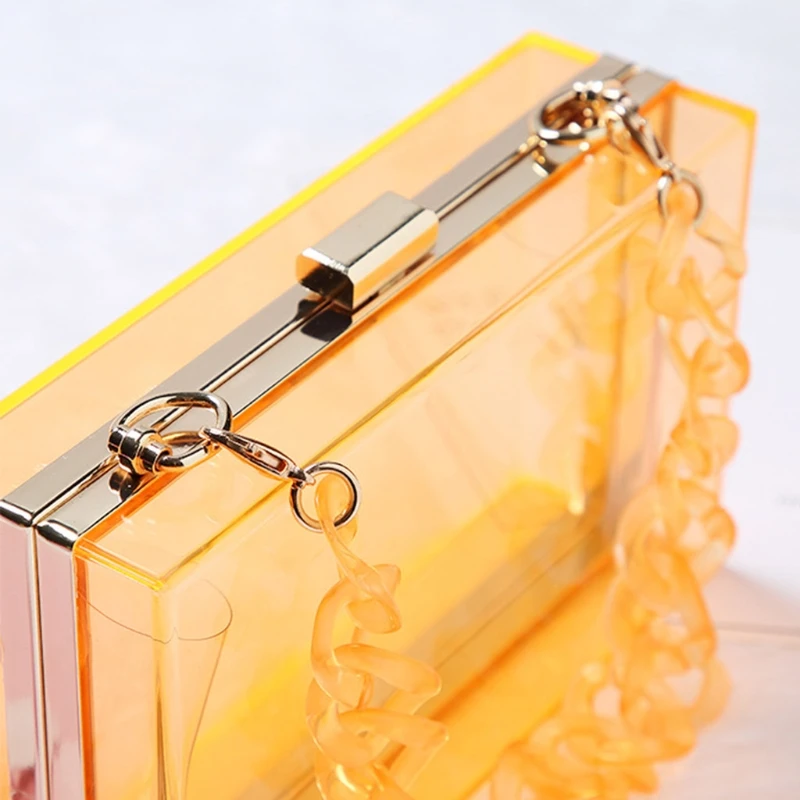 

Women Clear Acrylic Box Clutch Crossbody Bag Purse with Detachable Strap