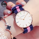 Часы наручные женские с японским кварцевым механизмом, модные повседневные брендовые розовые простые водонепроницаемые с нейлоновым ремешком, 36 мм