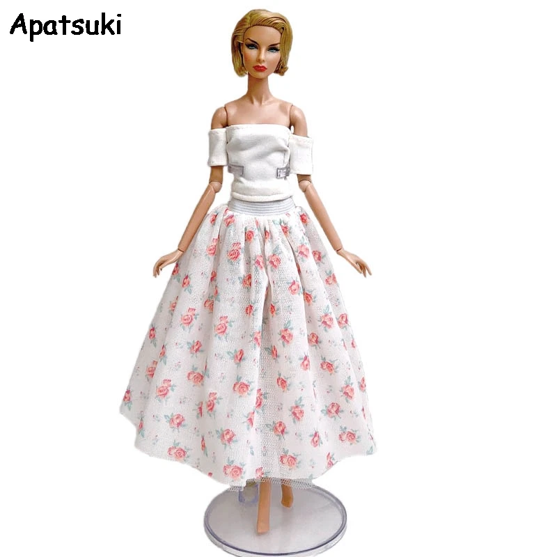 Белый цветочный модный кукла 1/6 Одежда для куклы Барби наряды вечерние платья Топ
