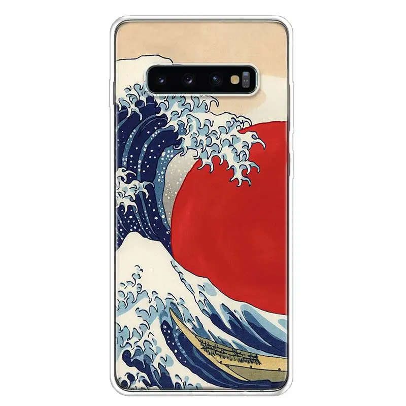 hot wave art japanese green illust phone case for samsung galaxy s20 fe s21 s22 ultra s10 lite s9 s8 plus s7 edge j4 art coque free global shipping