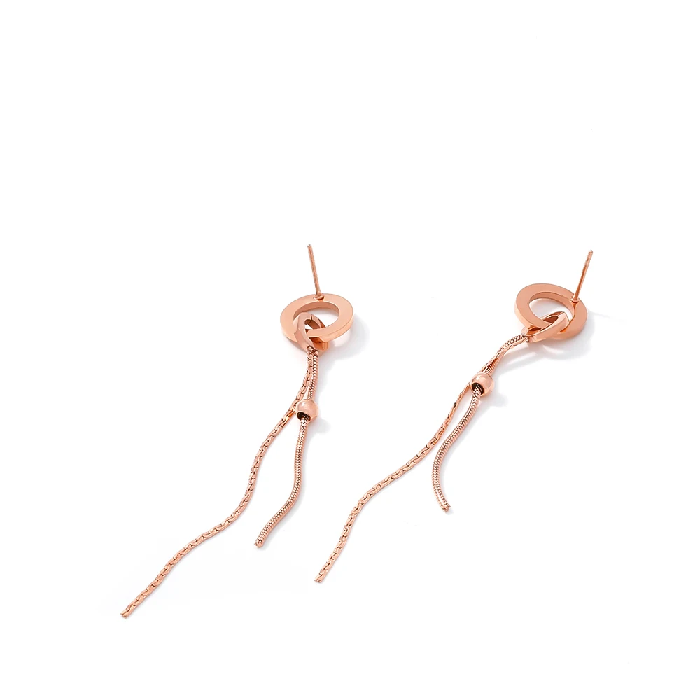 Круглые геометрические длинные висячие серьги Yhpup из розового золота с римскими
