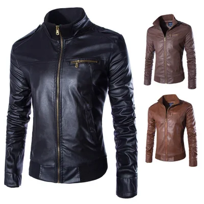 Куртка-бомбер мужская кожаная мотоциклетная однотонная куртка в повседневном и