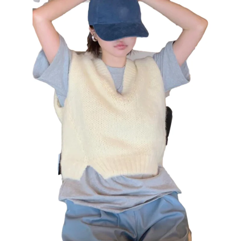 

New Loose Sleeveless Sweater Spring Autumn Women Vest Sweaters Knitting Vest Joker Knitted Vest Wool Oversize Girls Pullover