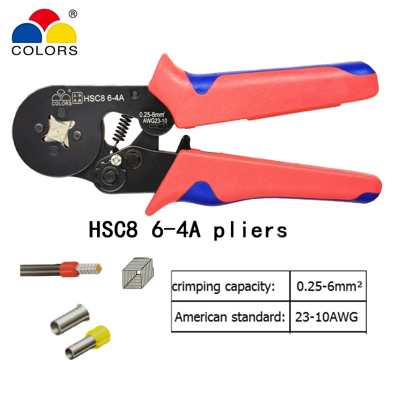 HSC8 10SA обжимные плоскогубцы 0,25-10мм2 23-7AWG HSC8 6-6A/6-4A Клеммная коробка для труб бренд мини Тип круглый нос европейские плоскогубцы инструменты