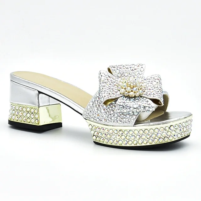 Sliver shoes only Итальянский комплект из туфель и сумочки, украшенный стразами, комплект из туфель и сумочки, вечерние женские летние туфли-лодочки - Цвет: Sliver shoes only