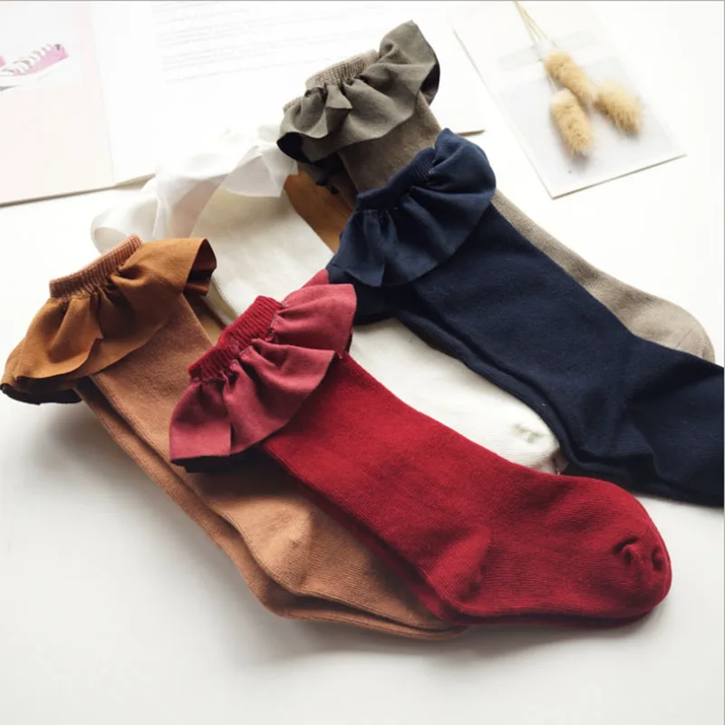 Children's knee high Girls socks for kids with Lace Stuff Ruffle Socks Kid Princess Girls Baby Leg Warmers Cotton