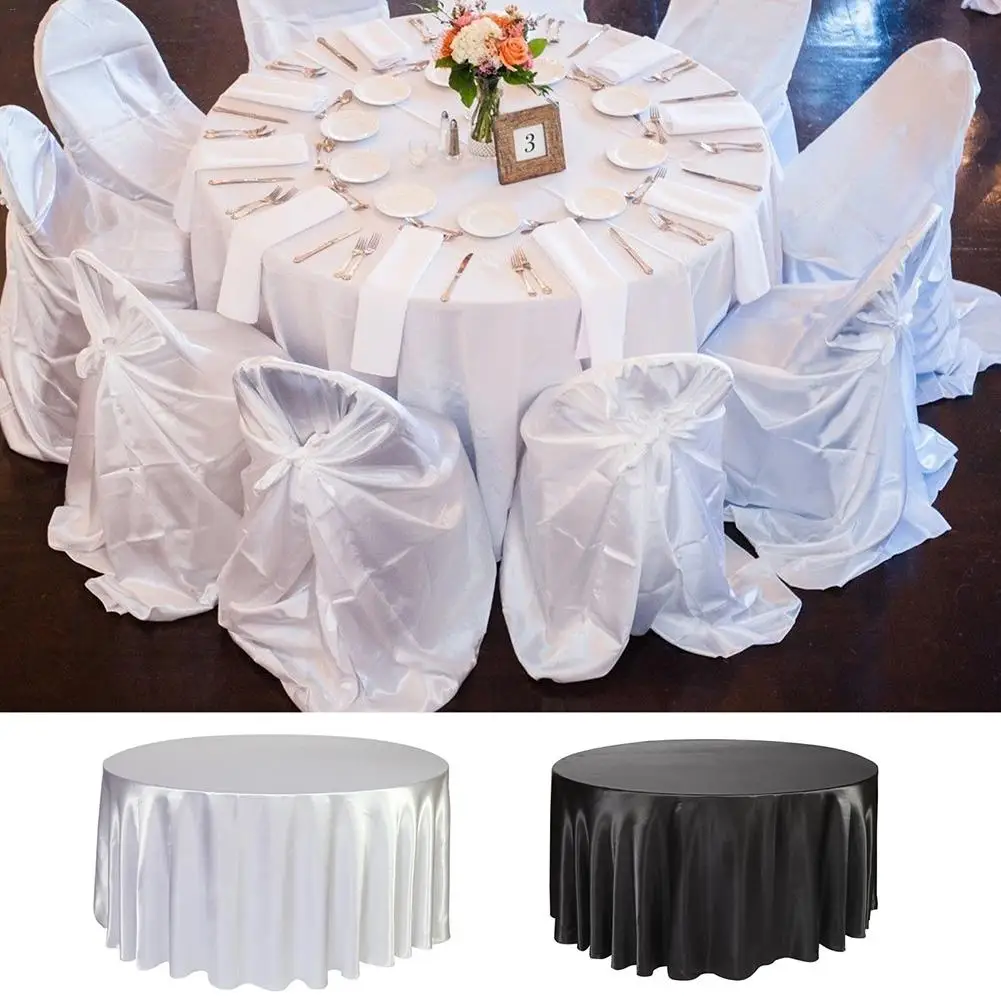 

228 Cm Round Tablecloth Satin Dust-Proof Table Cover For Wedding Birthday Party Table Cover Round Table Cloth Hotel Decor