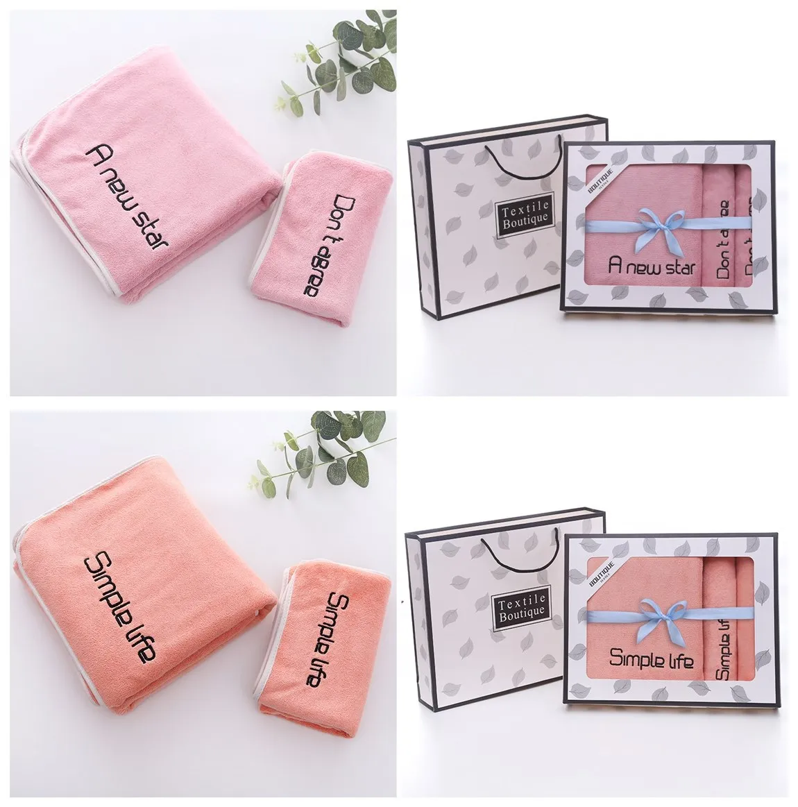 

Velvet Coral Velvet Bamboo Charcoal Fiber Adult Men and Women Beach Stripes Water Absorbent Bath Towel Three-piece Towel Gift Se