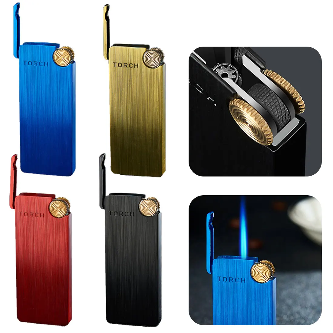 

Windproof Ultra Thin Turbo Butane Cigar Lighter Gasoline Butane Gas Cigarette lighter For Kitchen Outdoor Inflatable Lighter