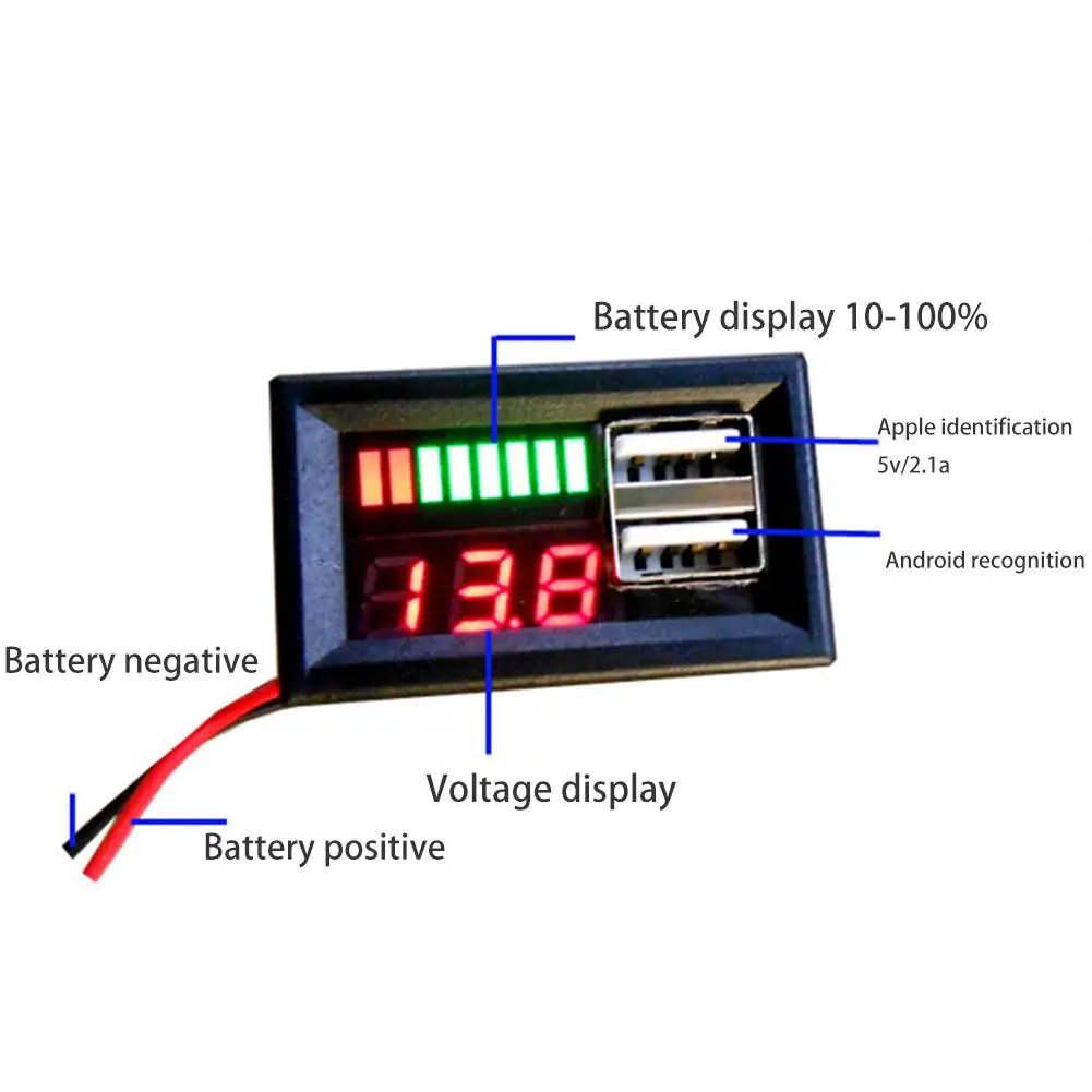 12V Digital Battery Capacity Indicator Voltmeter Volt Tester Detector Power Display Dual USB Output For Motorcycle | Автомобили и