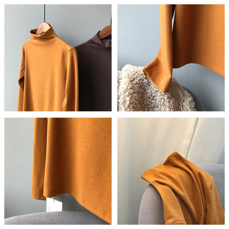 Mooirue Autumn Women Orange Velvet T Shirt High Waist Blue Tee Shirt Slim Korean Style Tops